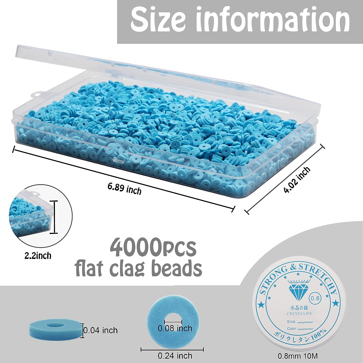 4000 Pcs Sky Blue Clay Beads for Bracelets Making, Polymer Spacer